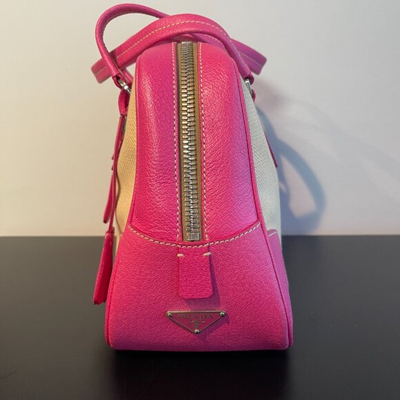 Prada Vintage Canapa Canvas and Fuchsia Calf Leather Shoulder Bag - Preowned - Picture 6 of 16